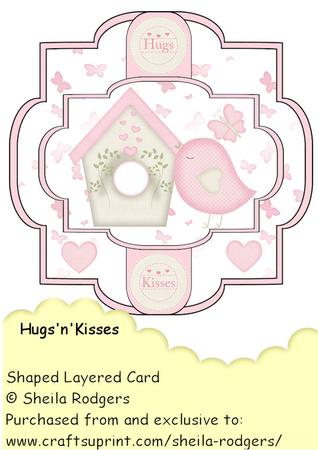 Shaped Layered Card - Hugs'n'kisses