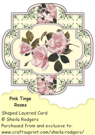 Shaped Layered Card - Pink Tinge Roses