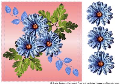 Blue Daisies Topper for 8 Inch Card