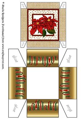 Red Poinsettia and Stockings Gift Box