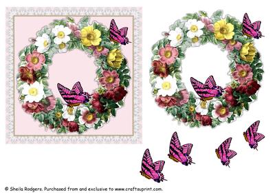 Floral Wreath with Butterflies