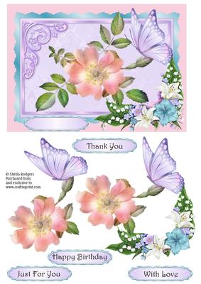 Pastel Flowers and Butterfly