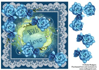 Blue Flowers with Pearls and Lace