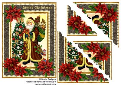 Santa and Poinsettia Scalloped Corners