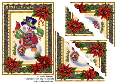 Snowman and Poinsettias Scalloped Corners