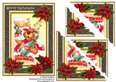Reindeer and Poinsettias Scalloped Corners