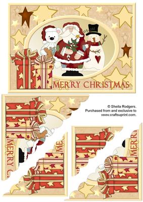 Santa and Friends with Presents Scalloped Corners