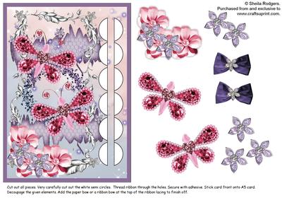 Woven Ribbon Card - Beaded Butterflies