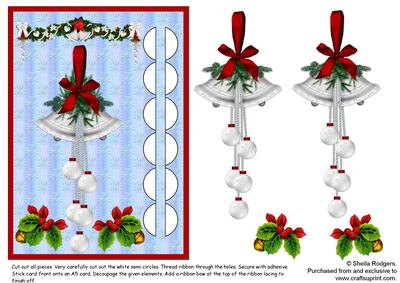 Woven Ribbon Card - Silver Christmas Bells