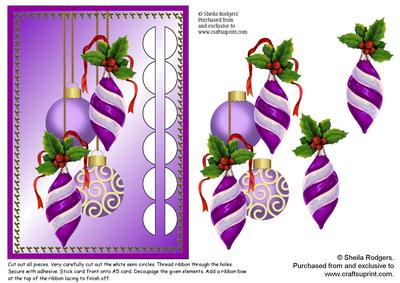 Woven Ribbon Card - Purple Baubles