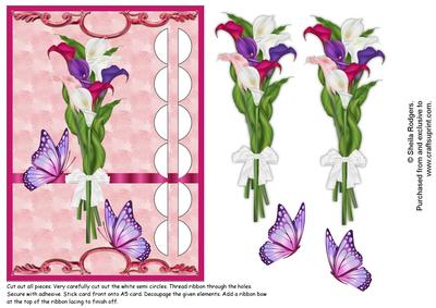 Woven Ribbon Card - Lily Bouquet & Butterflies