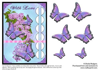 Woven Ribbon Card - Butterflies on Lilac