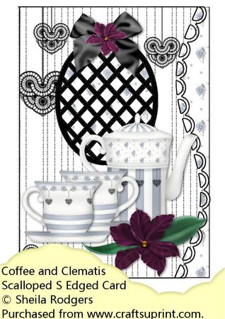 Coffee and Clematis Scalloped S Edged Card