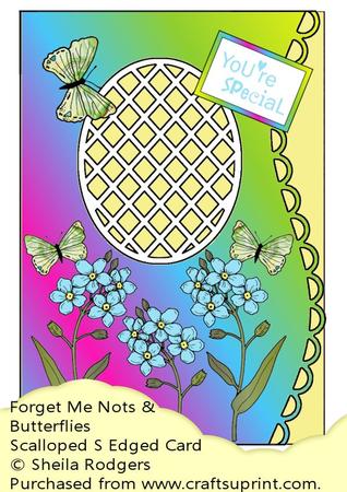 Forget Me Nots & Butterflies Scalloped S Edged Card