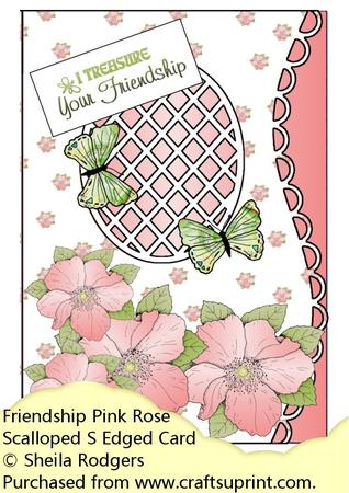 Friendship Pink Rose Scalloped S Edged Card