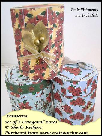 Set of 3 Octagonal Boxes - Poinsettia