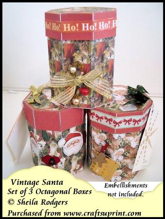 Set of 3 Octagonal Boxes - Vintage Santa