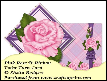 Twist Turn Card - Pink Rose and Ribbon