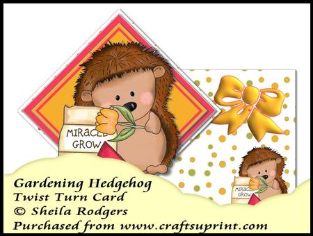 Twist Turn Card - Gardening Hedgehog