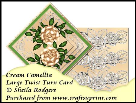 Large Twist Turn Card - Cream Camellia