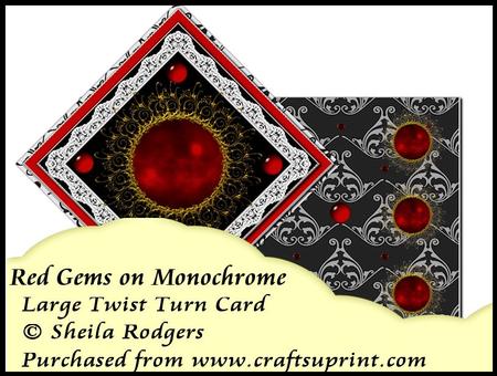Large Twist Turn Card - Red Gems on Monochrome