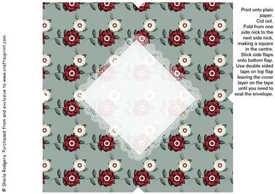 All in One Envelope for 5 Inch Card - Red and Cream Flowers