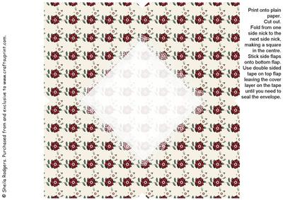 All in One Envelope for 5 Inch Card - Red and Cream Flowers