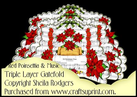 Triple Layer Gatefold - Red Poinsettia and Music
