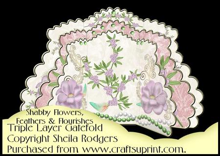 Triple Layer Gatefold-shabby Flowers, Feathers & Flourishes
