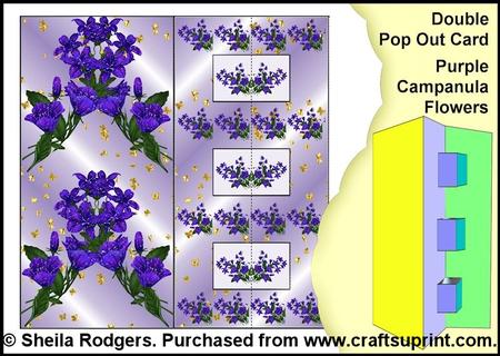 Double Pop Out Card - Purple Campanula Flowers