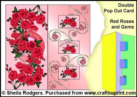 Double Pop Out Card - Red Roses and Gems