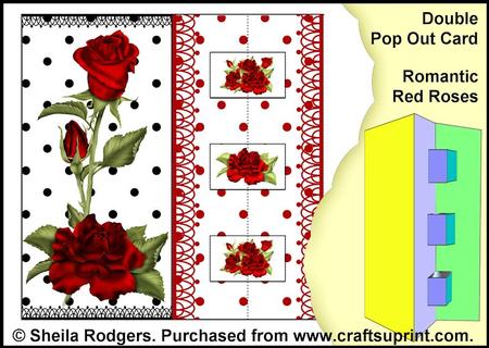 Double Pop Out Card - Romantic Red Roses