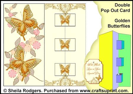 Double Pop Out Card - Golden Butterflies