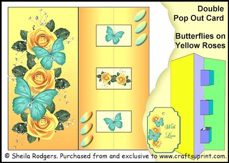 Double Pop Out Card - Butterflies on Yellow Roses