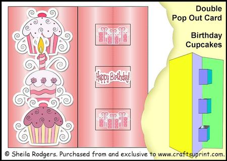 Double Pop Out Card - Birthday Cupcakes