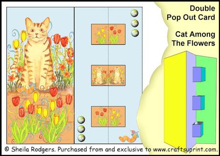 Double Pop Out Card - Cat Among the Flowers
