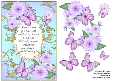 Butterflies with Gold Flourishes and Poem 3