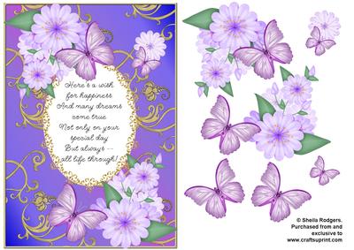 Butterflies with Gold Flourishes and Poem 8