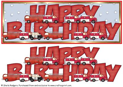 Large Dl Card - Emergency Vehicles Birthday