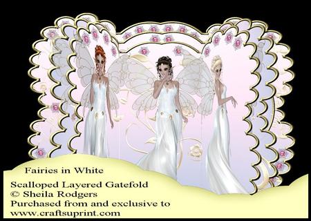 Scalloped Layered Gatefold - Fairies in White
