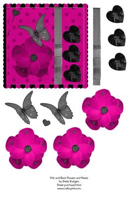 Pink and Black Flowers and Hearts
