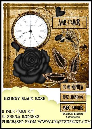 8 Inch Card - Grungy Black Rose - Multi-lingual
