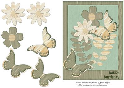 Wooden Butterflies and Flowers