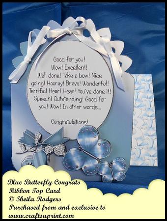 Ribbon Top Card - Blue Butterfly Congrats
