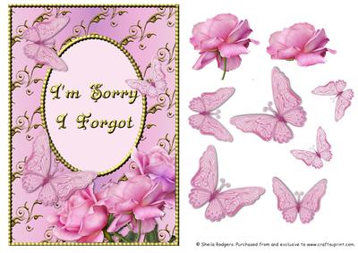 Pink Rose Corner with Butterflies - Belated