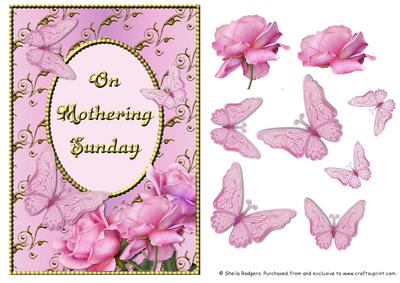 Pink Rose Corner with Butterflies - Mothering Sunday