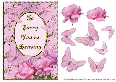 Pink Rose Corner with Butterflies - Sorry You're Leaving