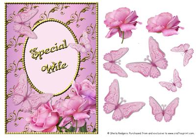 Pink Rose Corner with Butterflies - Special Wife