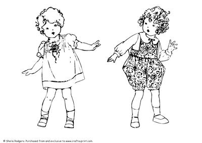 Digital Stamp - Two Little Girls