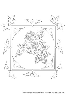 Digital Stamp - Roses in Square Frame with Leaves 3